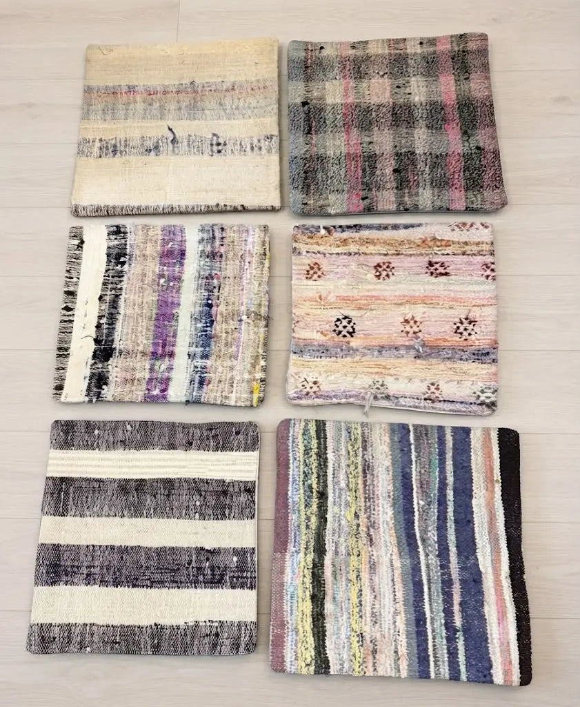 AAA+ Certified, Quantity 6 Empty Cushion Covers, Origen Turkey, Size 19” inches x 19” inches, Material Wool (Hand maid kilims ) backing cloth with zipper, ABC_PLW_14